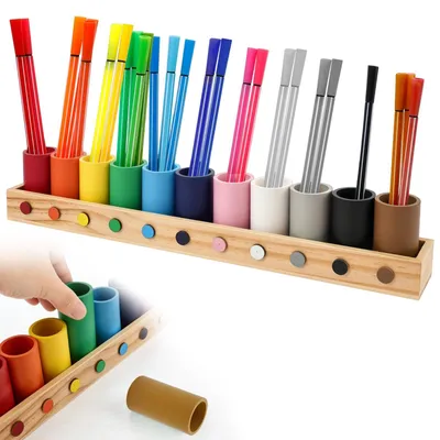 Immagine prodotto di Portapenne in legno per bambini, dimensioni 46,2 x 5,5 cm, con 11 colori