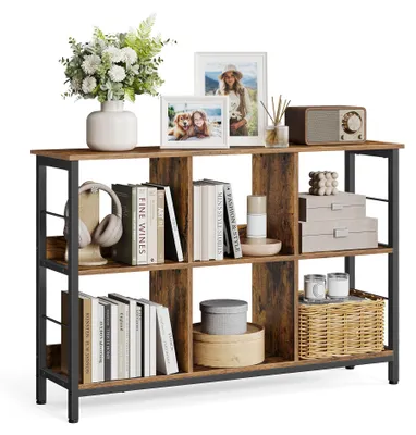 Produktbild von VASAGLE Regal mit 2 Ebenen, Bücherregal, Standregal mit 6 Fächern, für Wohnzimmer, Schlafzimmer, Arbeitszimmer, Küche, 33 x 120 x 80 cm, vintagebraun-schwarz LLS104B01