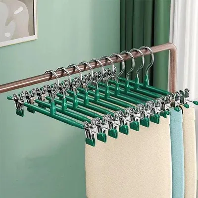 Produktbild von 30 cm Metallischer Kleiderbügel mit verstellbaren Klammern, Hosenbügel, Rockbügel, Bügel für Hosen, Shorts, Röcke, Socken, Unterwäsche (grün, 20)