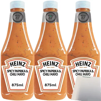 Produktbild von Heinz Spicy Paprika und Chili würzige Mayo 3er Pack (3x875ml Flasche) + usy Block
