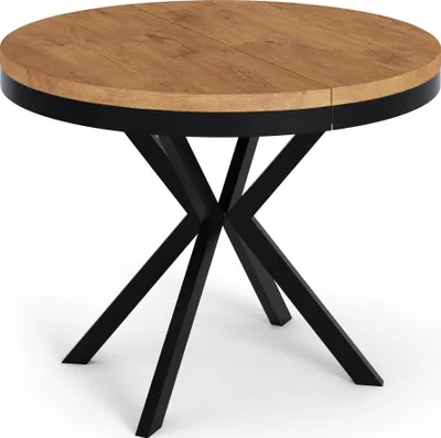 Produktbild von Runder Ausziehbarer Esstisch - Loft Style Tisch mit Metallbeinen - 90 bis 170 cm - Industrieller Tisch für Wohnzimmer - Kompakt - 90 cm - Lancelot Eiche