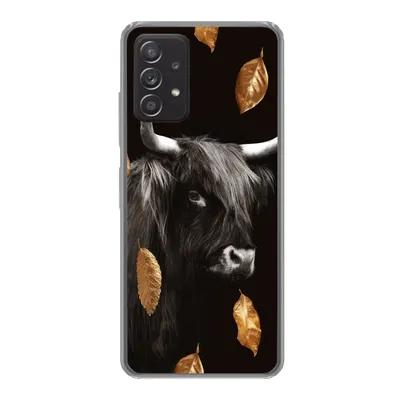 Produktbild von MuchoWow® Handyhülle Schutzhülle Hülle für Samsung galaxy a73 Schottischer Highlander - Blätter - Gold - Schwarz Silikon Softcase Handy Hülle - Handyhülle
