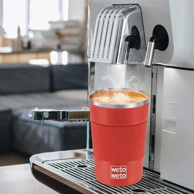 Produktbild von Thermosbecher 350 ml, doppelwandig vakuumisoliert, hält 6h warm/kalt, Reisekaffeebecher für Auto-Becherhalter