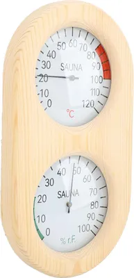 Obrázek produktu pro Teploměr do sauny Vlhkoměr Dřevěný 2 v 1 0?120 0?100% Nástěnný saunový vlhkoměr pro parní lázeň Koupelna