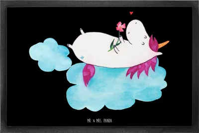 Produktbild von Mr. & Mrs. Panda fußmatte Einhorn Verliebt 60 x 90 cm - Schwarz - Geschenk, Schmutzfangmatte, Unicorn, Freundin, Bodenvorleger, Einhörner, Türmatte, Liebe, Fußabstreifer