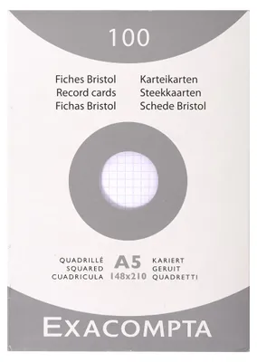 Produktbild von Exacompta 10x Karteikarten A5 kariert, Faltschachtel mit 100 Stück, Weiß, 13208E