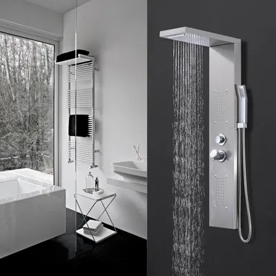 4-Funktionen-Douchepaneel mit Regen-, Massage- & Handbrause, Edelstahl