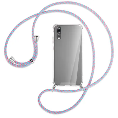 Produktbild von Handykette Backcover-Schutzhülle mit Band (Metall silberfarben) für Huawei P20 - pink/mint