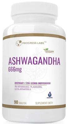 Immagine prodotto di Progress Labs Ashwagandha, 666 mg, 90 compresse, 9% withanolidi. Integratore alimentare