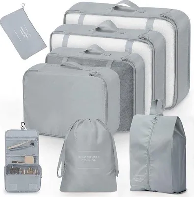 Produktbild von Famanu Kofferorganizerset 8-teilig - wasserdichte Reiseorganizer - grau