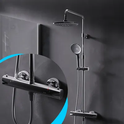 Produktbild von AM.PM Duschsystem Regendusche mit Thermostat 38℃ Edelstahl Duscharmatur Set, Duschsäule Regendusche, inkl. verstellbar Duschstange und Handbrause Hit