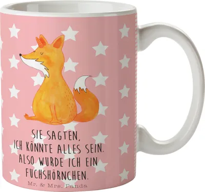 Produktbild von Mr. & Mrs. Panda Kaffeetasse Einhorn Wunsch - Rot Pastell - Geschenk, Becher, Unicorn, Trinkbecher, Füchse, Teetasse, Unicorns, Einhörner, Tasse, Fuchs, Fuchshörnchen