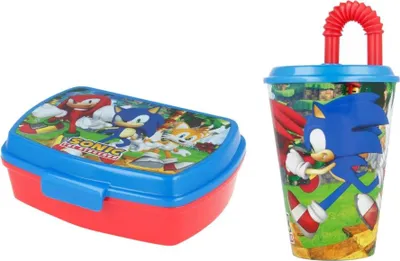 Produktbild von Sonic the Hedgehog 2 teiliges Lunch Set - Brotdose - Trinkbecher mit Halm