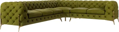 Produktbild von S-STYLE MÖBEL - Chesterfield Ecksofa Nova mit Goldene Metall Füßen aus Olive Samtstoff - Ottomane rechts, B/T/H: 323 cm/ 264 cm/ 75 cm