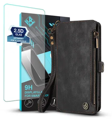 Produktbild von Handy Hülle für Samsung Galaxy A26 5G Geldbeutel Geldbörse RFID Schutz Klapphülle Cover Schutzhülle Wallet mit 9H Displayglas Displayschutz Farbe: Schwarz