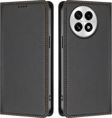 Image de Etui en cuir pour OnePlus 13, étui magnétique en cuirPolyuréthaneavec support Noir