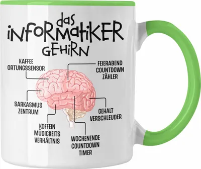 Produktbild von Trendation - Informatiker Gehirn Tasse Geschenk Lustiger Spruch Softwareentwickler Nerd Geschenkidee Programmierer Coder IT Techniker (Grün)