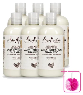 Immagine prodotto di 6 flaconi di shampoo idratante quotidiano all'olio di cocco vergine Shea Moisture, da 384 ml ciascuno - confezione risparmio - 6 pezzi