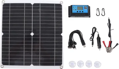 Obrázek produktu pro Sada solárních panelů, 20 W, 12 V, monokrystalický, IP65, vodotěsný, DIY solární panel s 10 A solárním regulátorem nabíjení pro venkovní použití
