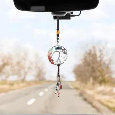 Produktbild von Hängende Auto-Dekoration Baum des Lebens mit 7 Chakra Heilkristallen, Regenbogenfarbe