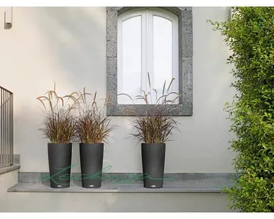 Obrázok produktu pre Plastový samozavlažovací kvetináč Lechuza Cilindro Cottage Ø 23 x 41 cm žula vrátane systému zavlažovania pôdy