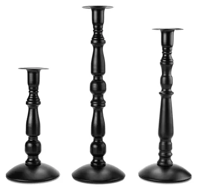 Image de Ensemble de 3 bougeoirs noirs mats pour bougies coniques