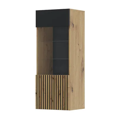 Produktbild von Glasvitrine AURIS 115 cm Wandschrank Vitrine Schwarz Matt / Artisan Eiche