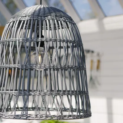 Produktbild von Lampenschirm BELL wetterfest - Rattan-Optik - für E27 Fassungen - D: 30cm/H: 33cm - grau
