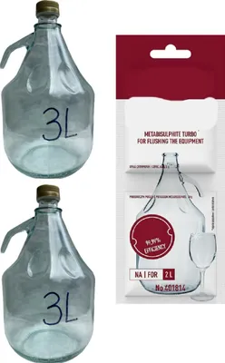 Produktbild von 2 x 3L Flasche +Schwefelpulver GLASBALLON Weinballon Glasflasche Gärballon
