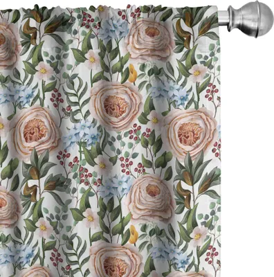 Produktbild von ABAKUHAUS Blumen Vorhänge, Gardinen, Vintage englische Rosen und Hortensien Garten Liebe Bouquets Shabby klassisches Muster, 2 Stück 75 x 245 cm, Mehrfarbig