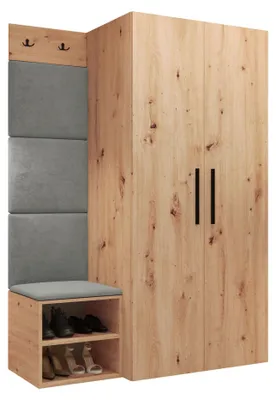 Produktbild von MIRJAN24 Garderoben-Set Medi IV, Schuhschrank, Kleiderhakenbrett, 4x Paneel 42x42, 2 Kleiderhaken (Farbe: Artisan Eiche, Polo 894)