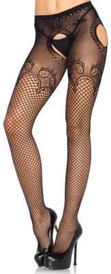 Productafbeelding van Leg Avenue - Elegante Zwarte Geborduurde Netspanties