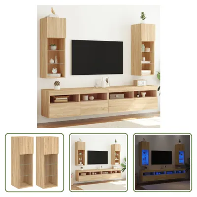 Obrázek produktu pro The Living Store TV skříňky s LED osvětlením 2 ks dub Sonoma 30,5x30x90 cm