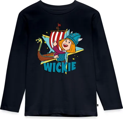 Produktbild von Spreadshirt Wickie Und Die Starken Männer Wikingerschiff Kinder Premium Langarmshirt, 122/128 (6 Jahre), Navy