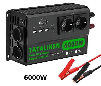 Immagine prodotto di Inverter, 4 prese europee, voltmetro a LED, 24V 6000W 220V EU, colore nero