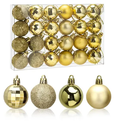 Produktbild von Weihnachtskugeln 4 cm Kunststoff Gold 24 Stück Bruchsicher Christbaumschmuck