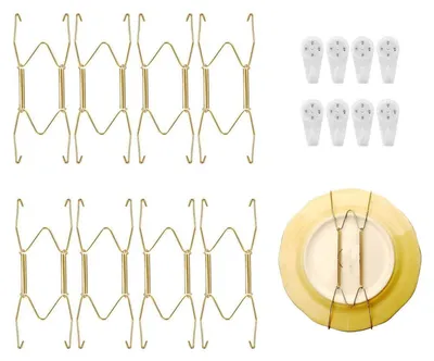 8 unsichtbare Plattenhänger, gold, W-förmig, 20 cm, mit Wandhaken