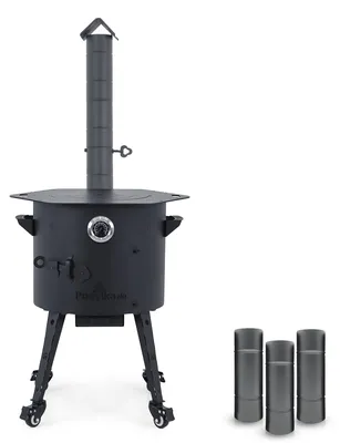 Produktbild von Feuerofen Utschak Ø 40 cm mit Abzugsrohr, für Kasan 12 L, Thermometer, Transportrollen, Ofenplatte