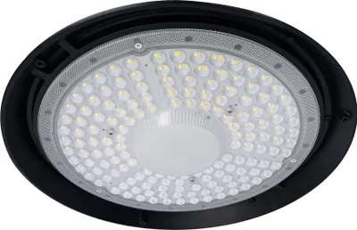 A close-up, top-down view of an industrial LED light fixture.