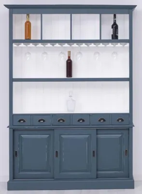 Produktbild von Casa Padrino Landhausstil Massivholz Barschrank Antik Blau / Weiß 151 x 36 x H. 210 cm - Massivholz Weinschrank im Landhausstil - Massivholz Bar Möbel - Landhausstil Bar Möbel