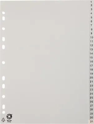 Produktbild von 5x Ordnerregister A4 Blanko 31 Registerblätter nummeriert grau