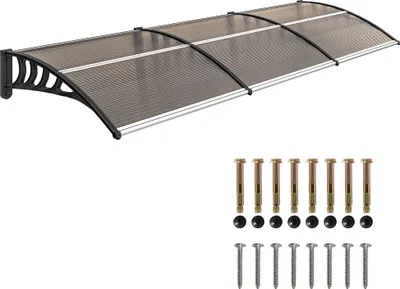 Zdjęcie produktu dla Baldachim Outsunny nad drzwi wejściowe 303 x 96 x 27 cm z ochroną UV, ochroną przed deszczem, przeciwsłoneczną, do stosowania na zewnątrz, aluminiowy, czarny + brązowy