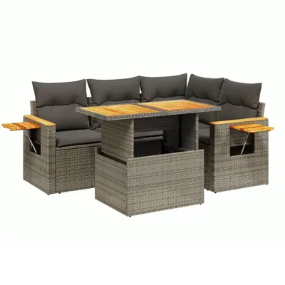 Produktbild von vidaXL 5-tlg. Garten-Sofagarnitur mit Kissen Grau Poly Rattan