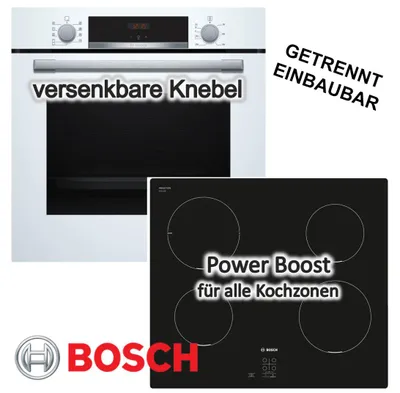 Produktbild von Herdset BOSCH Backofen weiß HYDROLYSE + Induktionskochfeld autark 60 cm