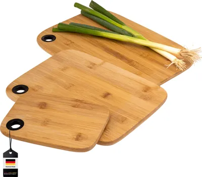 Produktbild von bremermann Schneidebrett 3er-Set, aus 100 % Bambus, Holzbrett mit Lochausschnitt