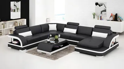 Zdjęcie produktu dla Designerski narożnik do salonu nowoczesny narożnik skórzana tapicerka kanapa sofa kształt U