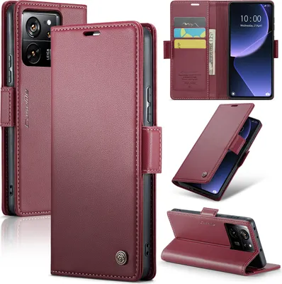 Produktbild von Xiaomi 13T Hülle, Leder Brieftasche Kartenfach Schutzhülle mit Standfunktion für Xiaomi 13T / 13T Pro / Redmi K60 Ultra Rot