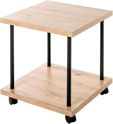 Productafbeelding van Moderne Bijzettafel op Wielen van Eikenhout en Metaal - 40 cm x 45 cm
