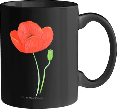 Produktbild von Mr. & Mrs. Panda Becher Blume Mohnblume - Schwarz - Geschenk, Glaube, Teetasse, Keramiktasse, Tasse, Kaffeebecher, Religion, Kaffeetasse, Respekt, Blumen Deko, Motivation