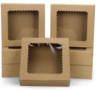 25 Kraftpapier-Gebäckdosen mit Fenster 20,4x20,4x6,4 cm